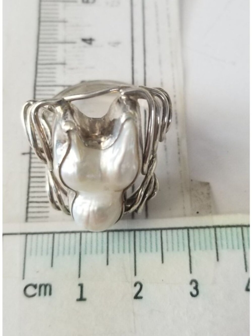 Ring Band Open Silver Baroque Pearl  3 cm wide  Size 10  10 gr 50 ct 3 cm x 3 cm